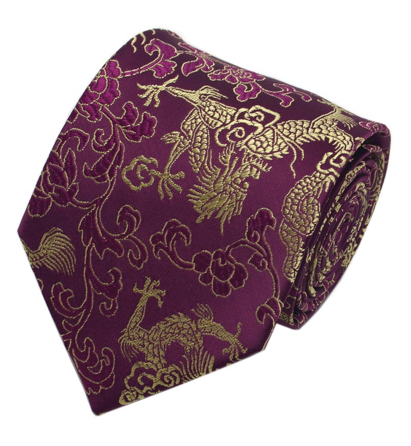 Secdtie Men's Purple Floral Gold Ties Dragon Paisley Jacquard Luxurious Banquet Necktie - Image 1