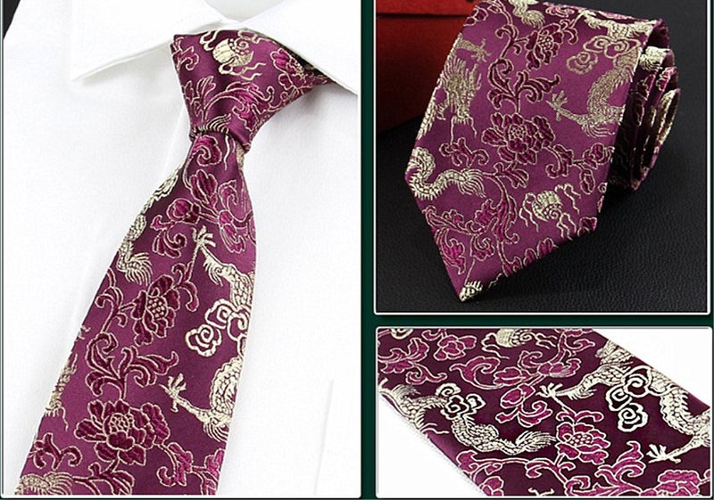 Secdtie Men's Purple Floral Gold Ties Dragon Paisley Jacquard Luxurious Banquet Necktie - Image 3