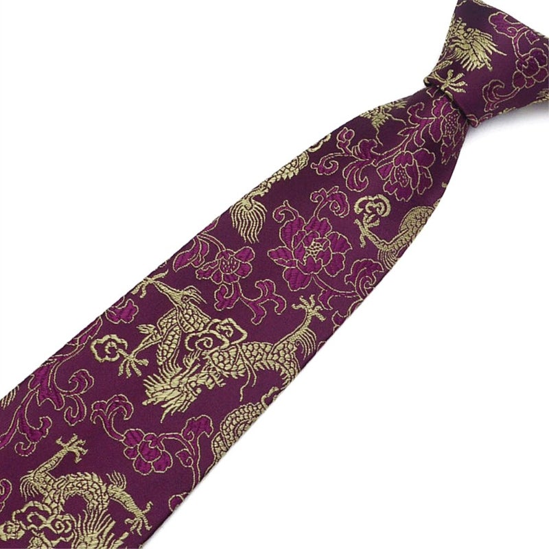Secdtie Men's Purple Floral Gold Ties Dragon Paisley Jacquard Luxurious Banquet Necktie - Image 2