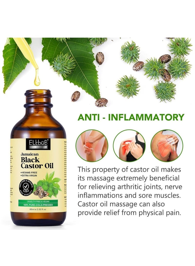ELBBUB 60ml Jamaican Black Cold Pressed Castor Oil for Hair and Skin Care Eyelashes and Eyebrows Hair Loss & Dry Damaged Hair Nourishment Scalp Stimulates Hair Growth for Men & Women - Image 4