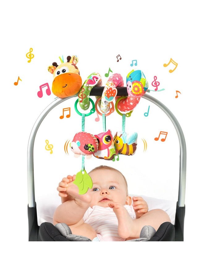 جولي بيبي ألعاب مقعد السيارة وعربة الأطفال من Jollybaby للأطفال من سن 0-3-6-9-12 شهرًا، ألعاب حسية معلقة لوقت الاستلقاء على البطن للأطفال حديثي الولادة مع صندوق موسيقى وعضاضة، لعبة مقعد السيارة الحلزونية للرضع الأولاد والبنات (أصفر)  - Image 1