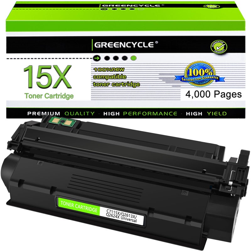 greencycle 1 PK Black Toner Cartridge Replacement Compatible for HP 15X C7115X 15A C7115A 13X Q2613X Work with Laserjet 1000 1200 1220 1330 3300 3310 3320 3330 3380 Series Printer
