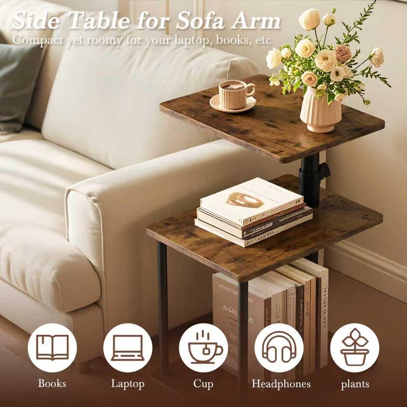 Faesun 360Â° Swivel Side Table for Height Adjustable, C Shaped End Table for Couch with Storage, 3-Tier Night Stand with Open Shelf, Tv Tray for Small Spaces, Living Room, Bedroom, Rustic Brown - Image 4