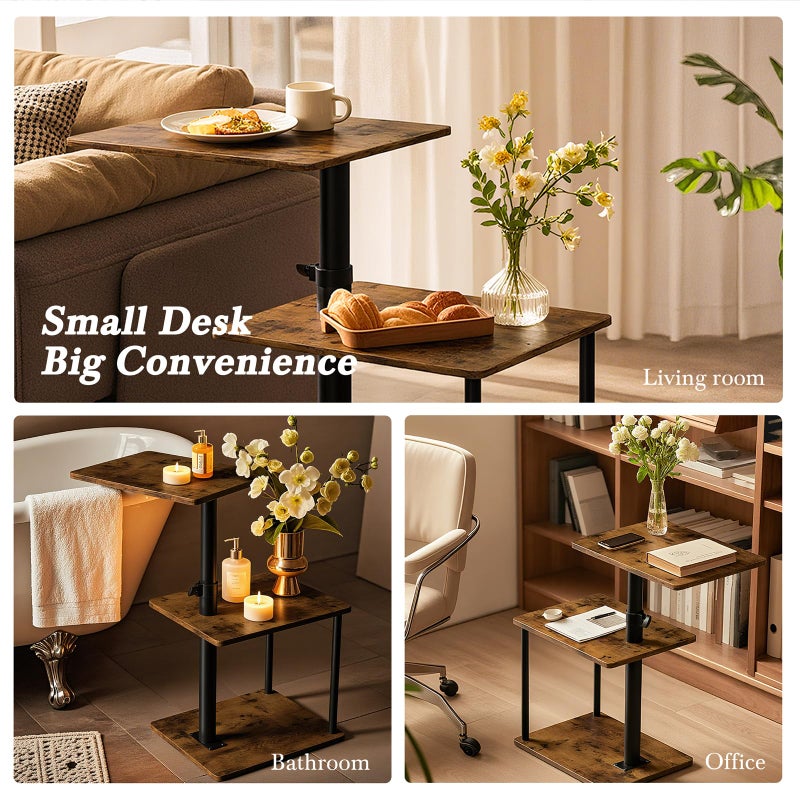 Faesun 360Â° Swivel Side Table for Height Adjustable, C Shaped End Table for Couch with Storage, 3-Tier Night Stand with Open Shelf, Tv Tray for Small Spaces, Living Room, Bedroom, Rustic Brown - Image 5