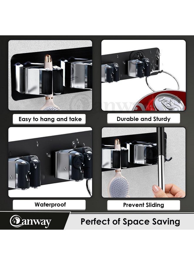 CANWAY® (Black Stainless Steel 2 Racks with 1 Hook Heavy Duty Wall Mounted Broom and Mop Stick Holder, Hanging Tools for Home Kitchen Garden Laundry Garage Pack of 1 - Image 5