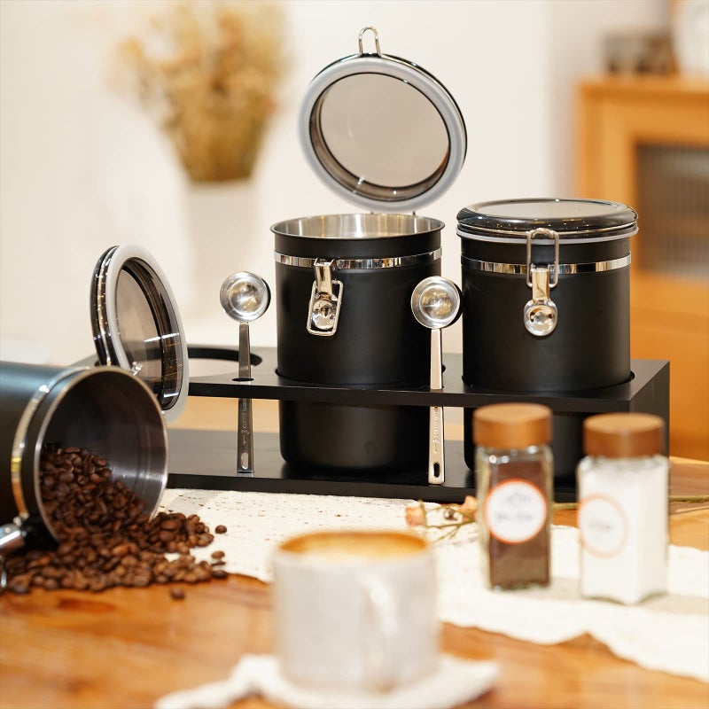 Yangbaga 3x63OZ Sugar Coffee Canisters with Shelf, 304 Stainless Steel Coffee Station Container for Ground Coffee Bean Storage with Airtight Locking Clamp&Scoop, Cereal Containers Storage for Kitchen - Image 2
