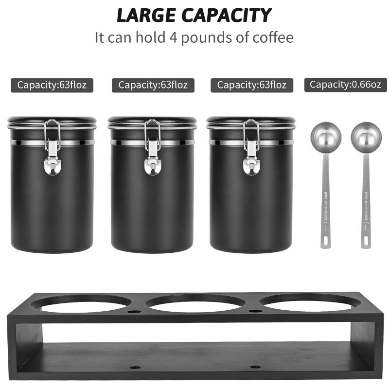 Yangbaga 3x63OZ Sugar Coffee Canisters with Shelf, 304 Stainless Steel Coffee Station Container for Ground Coffee Bean Storage with Airtight Locking Clamp&Scoop, Cereal Containers Storage for Kitchen - Image 3
