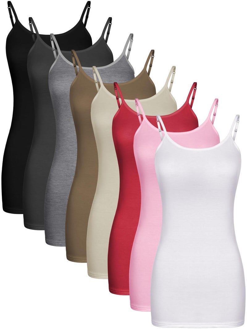 Geyoga Long Tank Tops for Women, Long Camisoles Workout Tops Adjustable Spaghetti Strap Women's Camis Undershirts(8 Pack,Bright Color,Small) - Image 1