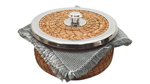 MEXTEQUIL Authentic Mexican Tortilla Warmer Basket Pine Needle Handwoven with Handloomed Cloth 7 Metal Rim w cloth