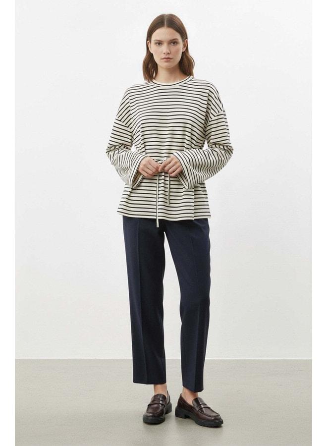 Soul Women's Long Sleeve Striped Waist-Tie Relaxed Fit Tunic-32484TUN - NAVY. - Image 1