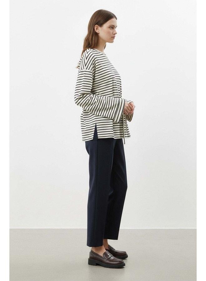 Soul Women's Long Sleeve Striped Waist-Tie Relaxed Fit Tunic-32484TUN - NAVY. - Image 2