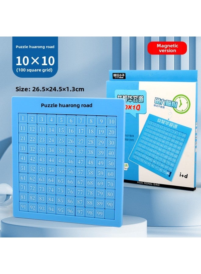 Magnetic Version One Digital Huarong Road Sliding Puzzle Game Kindergarten Math Board Primary School Children's Educational Toys-Color:10*10 Level Huarong Road-blue Model  - Image 1
