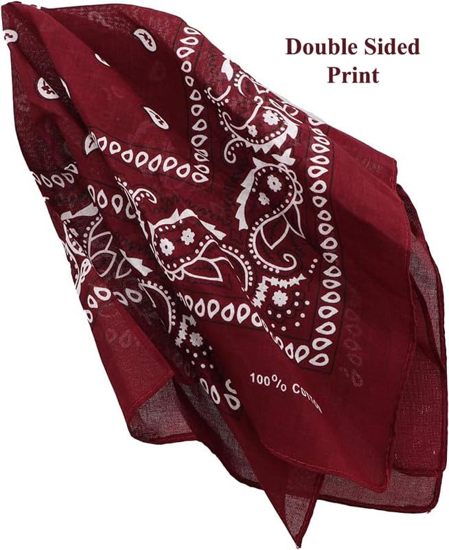 DIKHAWA Unisex Soft Breathable Cotton Paisley Printed Cowboy Bandanas,Headband,Scarf (BLACK,BURGUNDY_50CM X 50CM_Pack of 4) - Image 5
