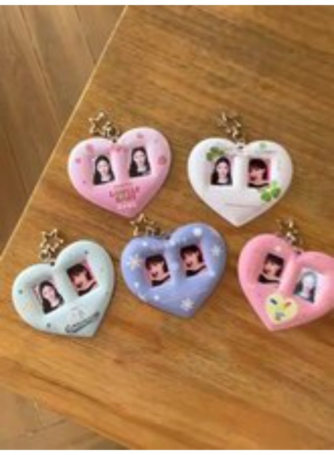 NIBEMINENT 1 - Piece Double Love Kpop Photo Card Holder Pendant Key Chain ID Badge Holder ID Card Holder Photo Card Protector for School ID Office ID Access Card for Women Girls - Image 2