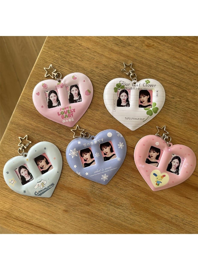NIBEMINENT 1 - Piece Double Love Kpop Photo Card Holder Pendant Key Chain ID Badge Holder ID Card Holder Photo Card Protector for School ID Office ID Access Card for Women Girls - Image 3