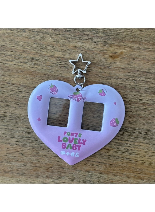 NIBEMINENT 1 - Piece Double Love Kpop Photo Card Holder Pendant Key Chain ID Badge Holder ID Card Holder Photo Card Protector for School ID Office ID Access Card for Women Girls - Image 1