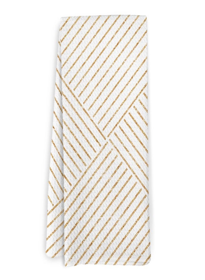 KFXHANGD Boho Line Kitchen Towels, Mid Century Modern Dish Towels, Boho White Gold Decorative Hand Tea Towel for Bathroom, White Gold Kitchen Decor, 16x24 Inches - Image 1