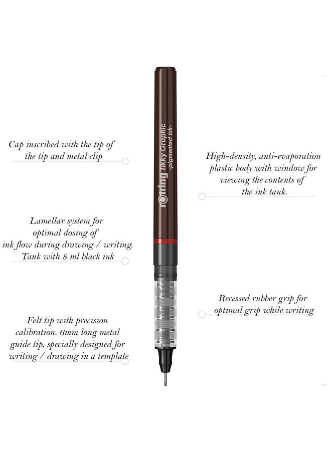 Rotring - Rotring 0.1mm, 0.2mm, 0.3mm, 0.5mm, 0.8mm Line Thickness Tikky Graphic Fineliner with Black Pigmented Lightfast And Water Resistant Ink For Long Life Drawings, Sketching, Non-Refillable, 5 Pen Set - Image 1