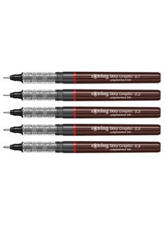 Rotring Rotring 0.1mm, 0.2mm, 0.3mm, 0.5mm, 0.8mm Line Thickness Tikky Graphic Fineliner with Black Pigmented Lightfast And Water Resistant Ink For Long Life Drawings, Sketching, Non-Refillable, 5 Pen Set  - Image 1