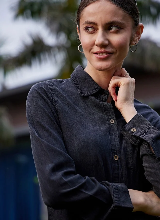 SASSAFRAS Black Cotton Midi Dress For Women