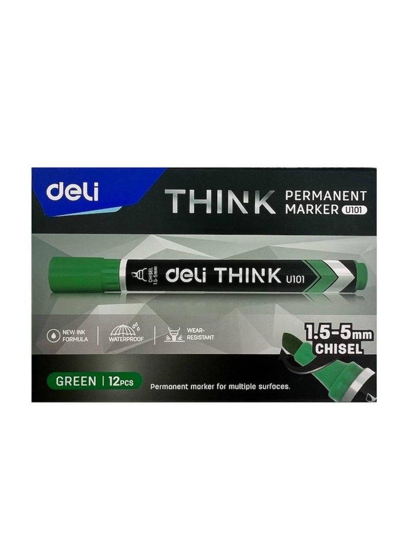 Deli Think 12-Piece Permanent Marker Set Green