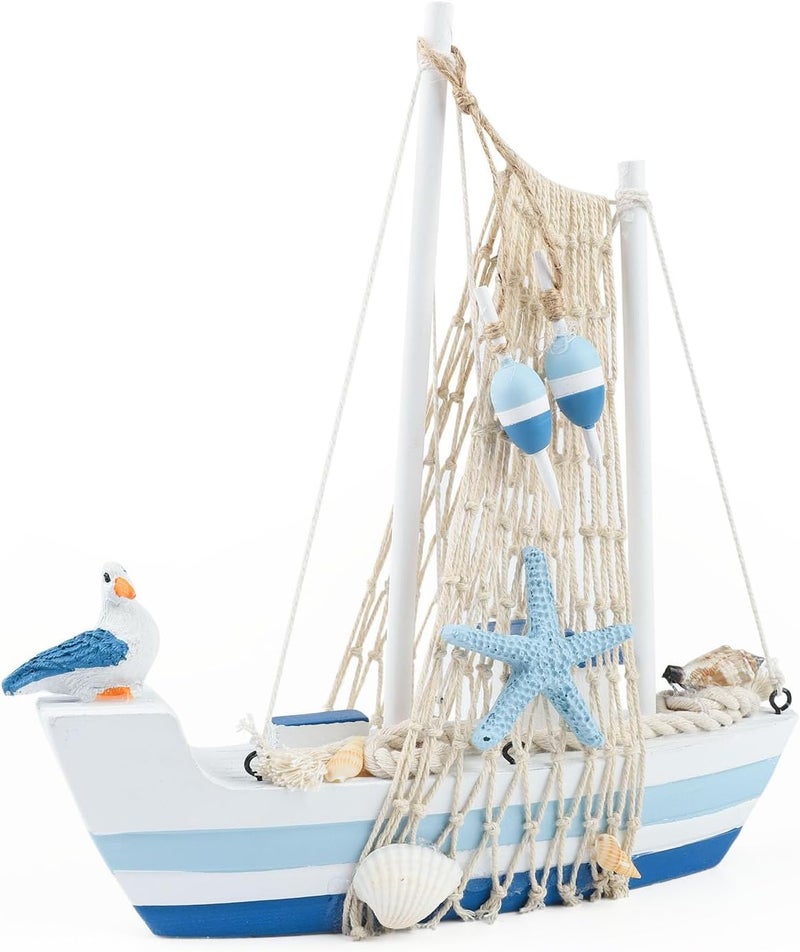 Meching نموذج قارب شراعي صغير ديكور قارب شراعي خشبي مجموعة ديكور منزلي زينة بحرية زينة قارب شراعي نماذج قارب شراعي لغرفة النوم المكتب الحمام ديكور سطح المكتب (وسط) - Image 1
