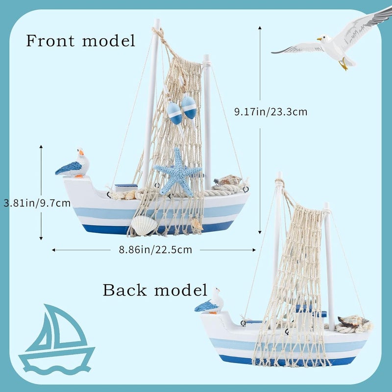 Meching نموذج قارب شراعي صغير ديكور قارب شراعي خشبي مجموعة ديكور منزلي زينة بحرية زينة قارب شراعي نماذج قارب شراعي لغرفة النوم المكتب الحمام ديكور سطح المكتب (وسط) - Image 2