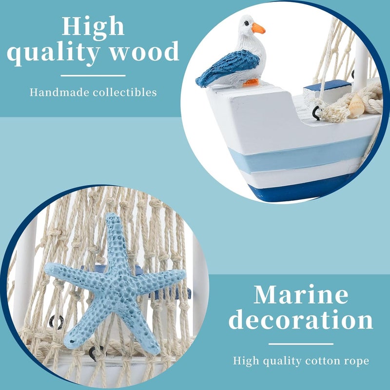 Meching نموذج قارب شراعي صغير ديكور قارب شراعي خشبي مجموعة ديكور منزلي زينة بحرية زينة قارب شراعي نماذج قارب شراعي لغرفة النوم المكتب الحمام ديكور سطح المكتب (وسط) - Image 3