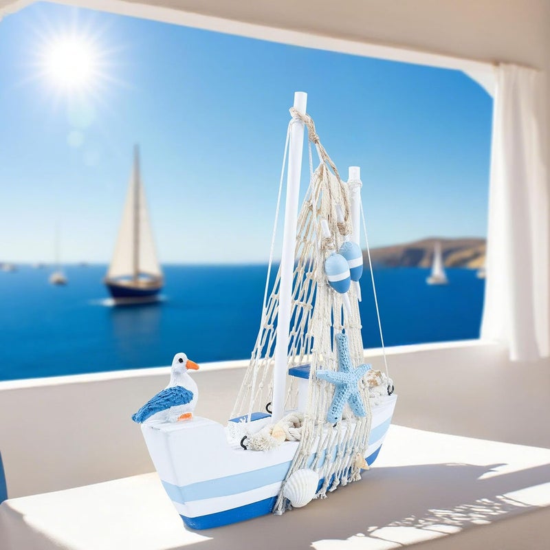 Meching نموذج قارب شراعي صغير ديكور قارب شراعي خشبي مجموعة ديكور منزلي زينة بحرية زينة قارب شراعي نماذج قارب شراعي لغرفة النوم المكتب الحمام ديكور سطح المكتب (وسط) - Image 5