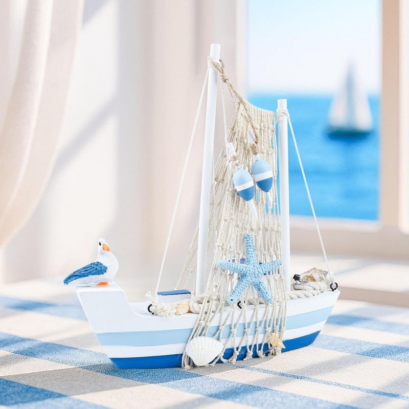 Meching نموذج قارب شراعي صغير ديكور قارب شراعي خشبي مجموعة ديكور منزلي زينة بحرية زينة قارب شراعي نماذج قارب شراعي لغرفة النوم المكتب الحمام ديكور سطح المكتب (وسط) - Image 4
