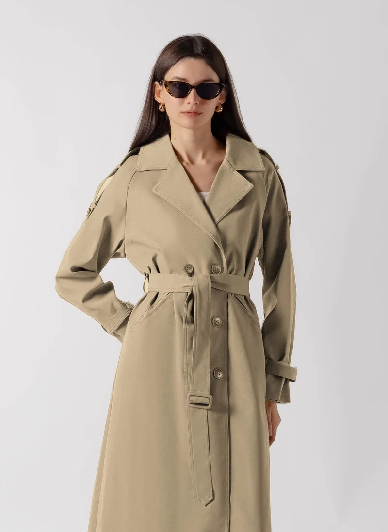 Shapes BEIGE DOUBLE BREASTED LONG TRENCH  COAT for Women | Best Price UAE