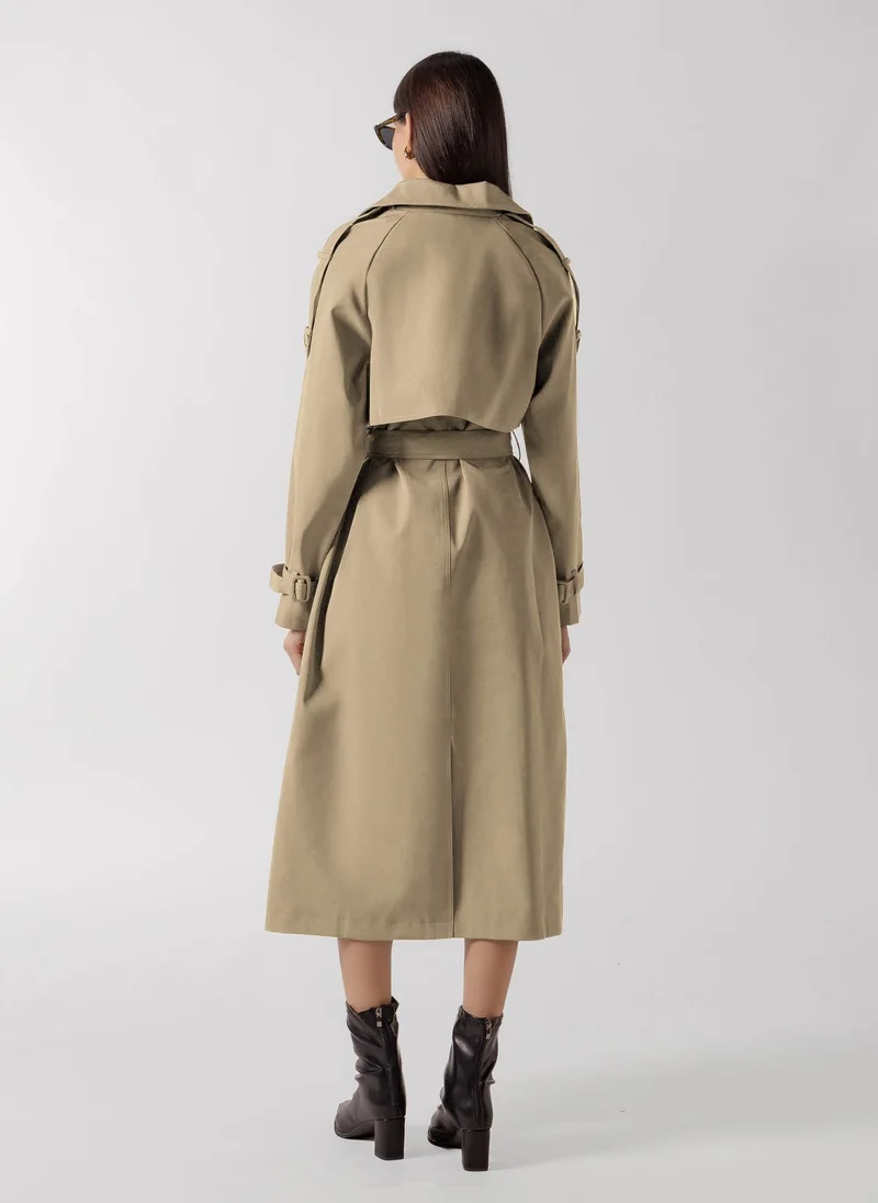 Shapes BEIGE DOUBLE BREASTED LONG TRENCH  COAT for Women | Best Price UAE