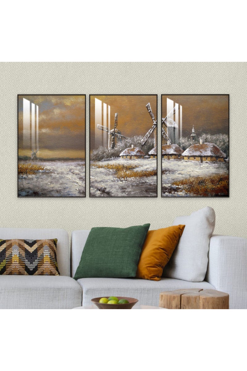 Marktna Three wooden wall painting with a frame and a clear acrylic layer - Image 1
