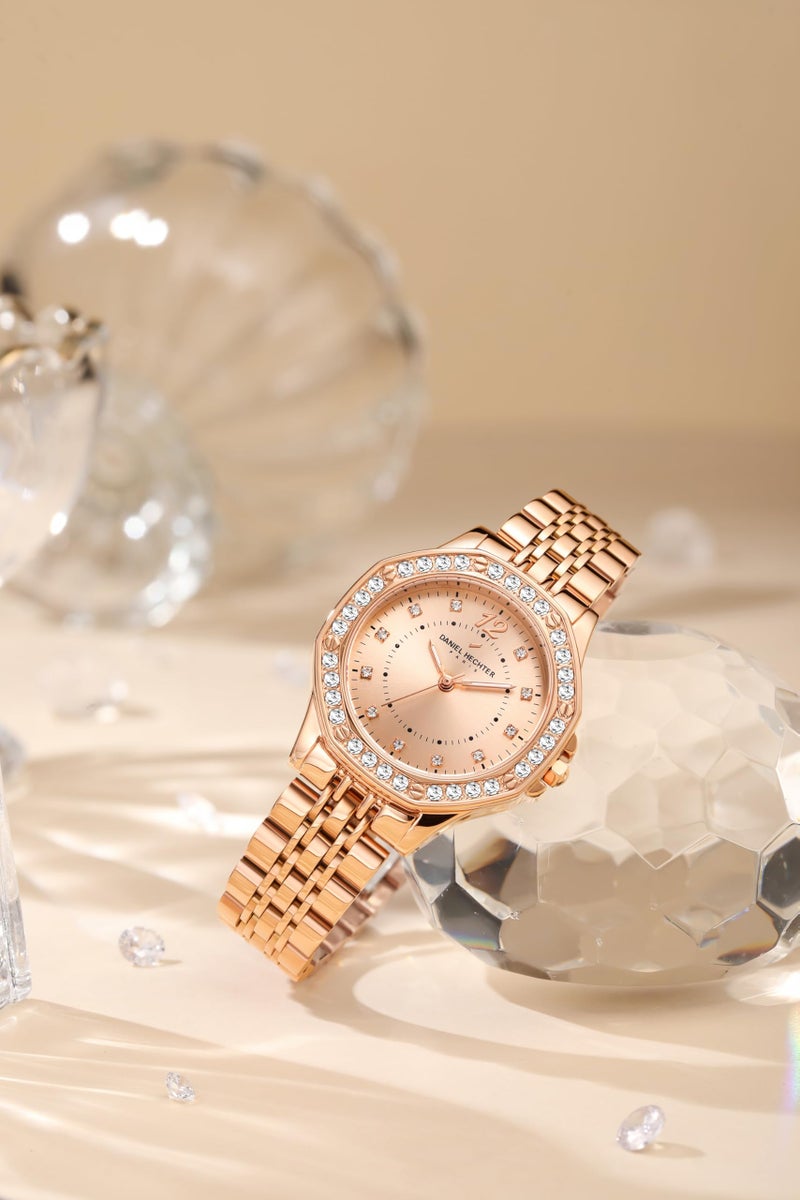 Daniel Hechter Paris Vendome Collection Analog Watch for Women with Crystal Studded Bezel, Crystal Accents and Stainless Steel Strap - Image 3