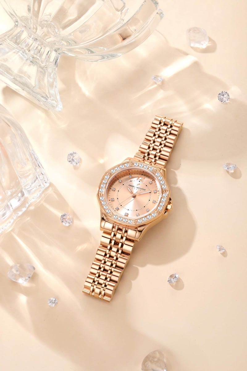 Daniel Hechter Paris Vendome Collection Analog Watch for Women with Crystal Studded Bezel, Crystal Accents and Stainless Steel Strap - Image 4