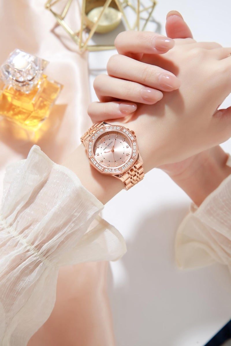 Daniel Hechter Paris Vendome Collection Analog Watch for Women with Crystal Studded Bezel, Crystal Accents and Stainless Steel Strap - Image 2