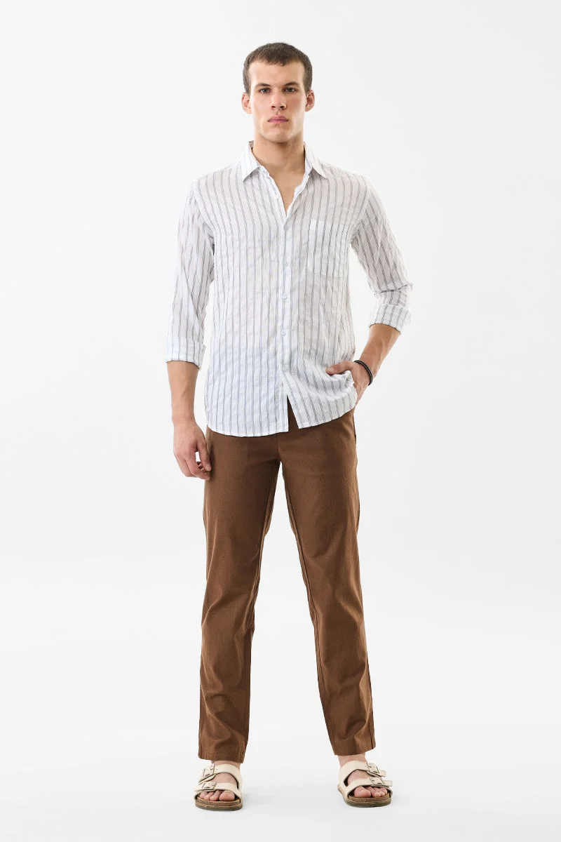 سنيتش Brown Textured Slim Fit Casual Trousers