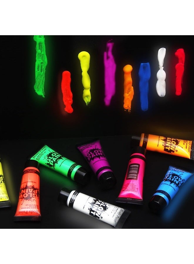 Face Body Paint Glow in the Dark Paint UV Blacklight Neon Fluorescent 0.34oz Set of 8 Tubes