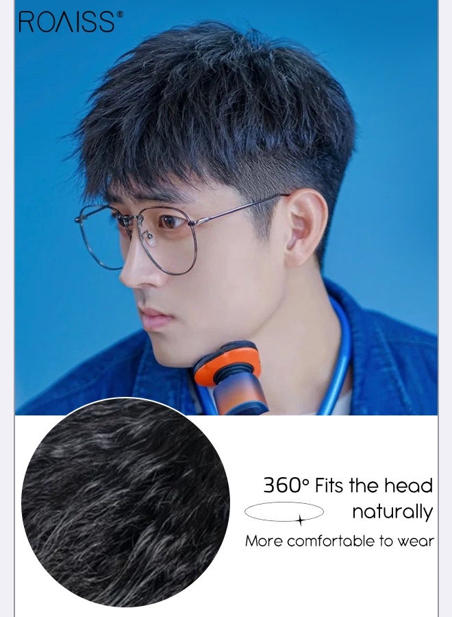 رويس باروكة شعر مستعار متعددة الطبقات للرجال، باروكة شعر غير مرئية من الأعلى، قطع شعر أسود طبيعي، باروكة شعر بشري حقيقي للرجال لتغطية الشعر الأبيض أو المتساقط، للارتداء اليومي - Image 5