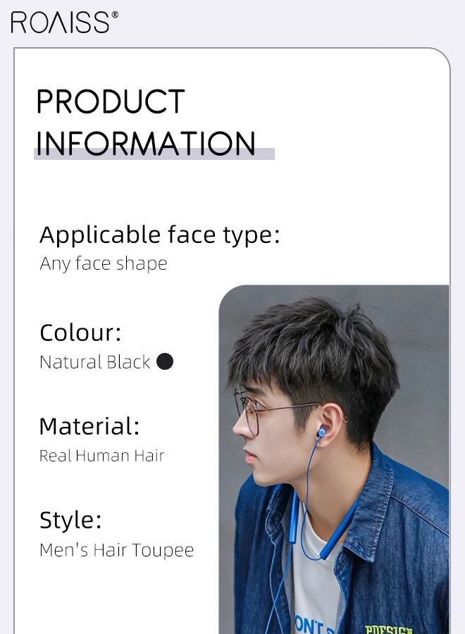 رويس باروكة شعر مستعار متعددة الطبقات للرجال، باروكة شعر غير مرئية من الأعلى، قطع شعر أسود طبيعي، باروكة شعر بشري حقيقي للرجال لتغطية الشعر الأبيض أو المتساقط، للارتداء اليومي - Image 3