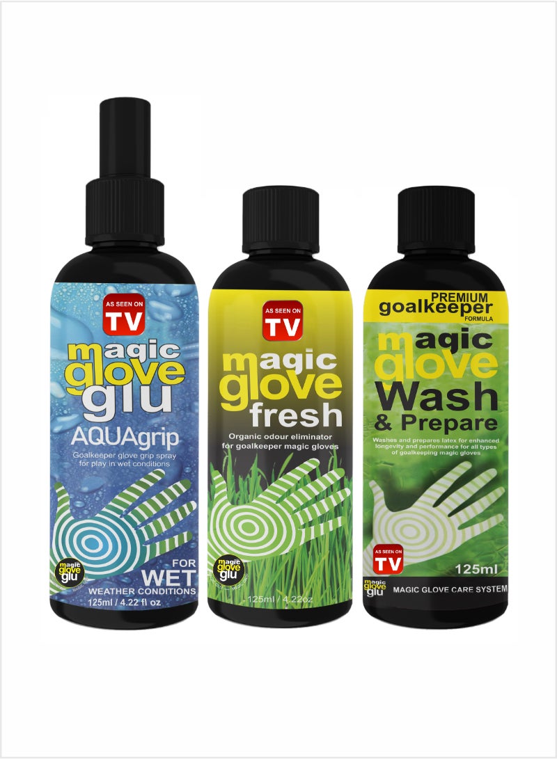 AS SEEN ON TV Magic gloveglu Ultimate Glove Care Kit, Glove Glue Grip Spray, Freshner And Wash Combo 3x125ml 