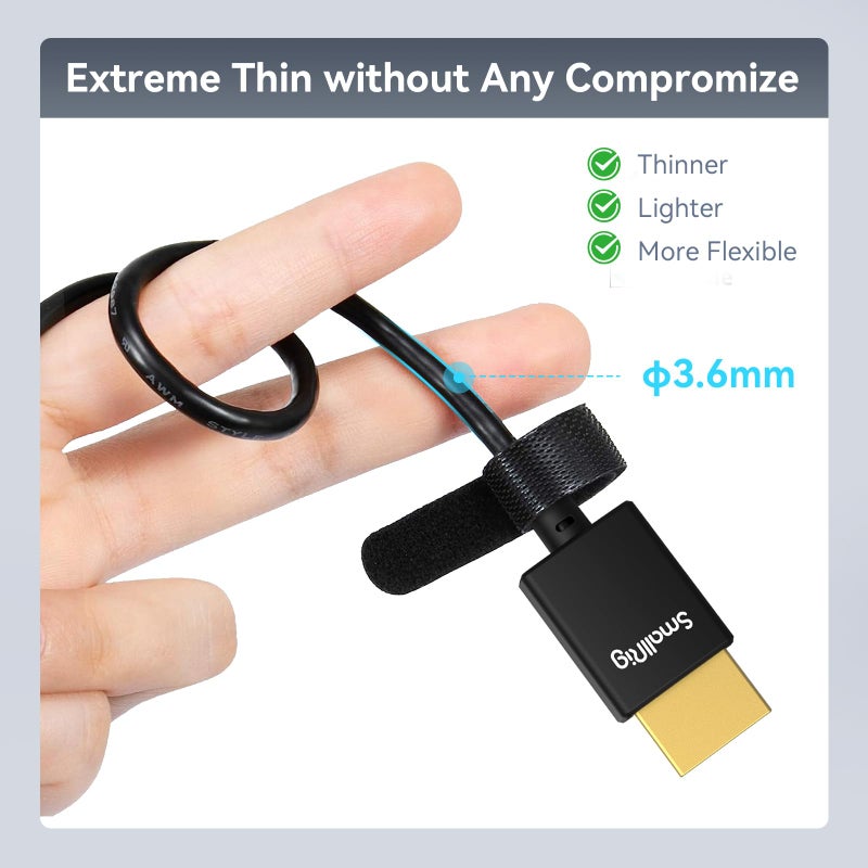 SMALLRIG Upgraded Ultra Thin HDMI Cable 35cm/1.15Ft (A to A), 4K Hyper Super Flexible Slim Cord, High Speed Supports 3D, 4K@60Hz, Ethernet, ARC Type-A Male to Male for Camera, Monitor, Gimbal - 2956B - Image 4