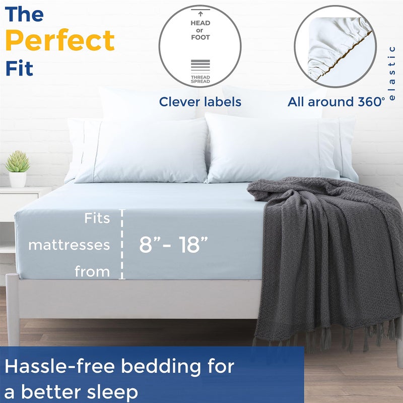 THREAD SPREAD Queen Size Fitted Sheet Only - 100% Egyptian Cotton 600 Thread Count Deep Pocket Queen Fitted Sheet  Fitted Sheet Queen Size  Sateen Bottom Sheet  Fits Mattress Upto 18""- Light Blue - Image 2