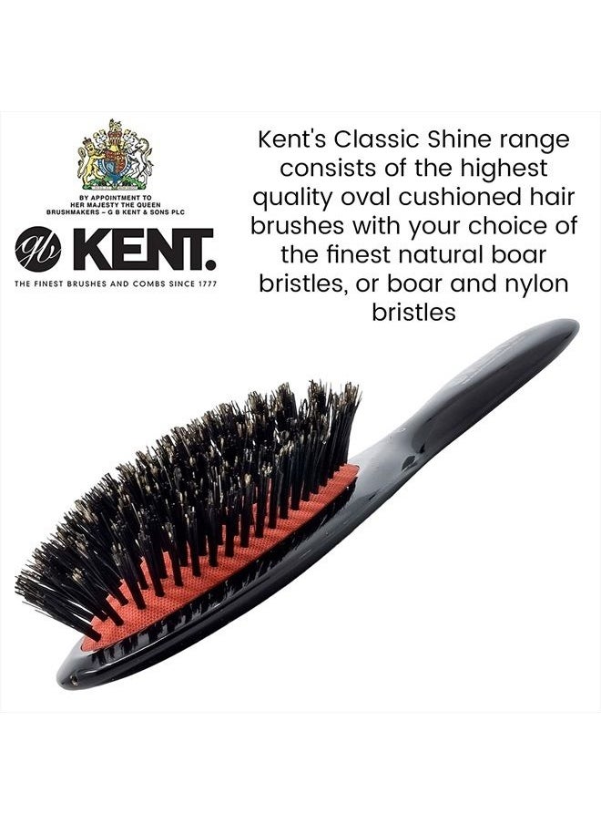KENT - Kent CSFM Classic Shine Large Oval Cushion Straightening Brush and Hair Detangler - Natural Black Boar Bristle Hair Brush - Shine Hair Brush and Scalp Scrubber for Shoulder to Mid-Length Hair - Image 1
