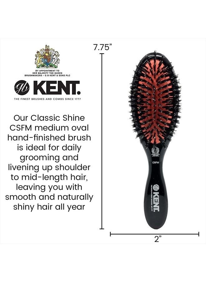 KENT - Kent CSFM Classic Shine Large Oval Cushion Straightening Brush and Hair Detangler - Natural Black Boar Bristle Hair Brush - Shine Hair Brush and Scalp Scrubber for Shoulder to Mid-Length Hair - Image 1