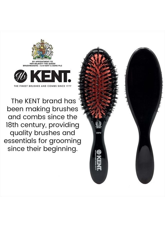 KENT - Kent CSFM Classic Shine Large Oval Cushion Straightening Brush and Hair Detangler - Natural Black Boar Bristle Hair Brush - Shine Hair Brush and Scalp Scrubber for Shoulder to Mid-Length Hair - Image 1