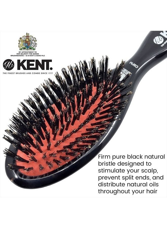 KENT - Kent CSFM Classic Shine Large Oval Cushion Straightening Brush and Hair Detangler - Natural Black Boar Bristle Hair Brush - Shine Hair Brush and Scalp Scrubber for Shoulder to Mid-Length Hair - Image 1