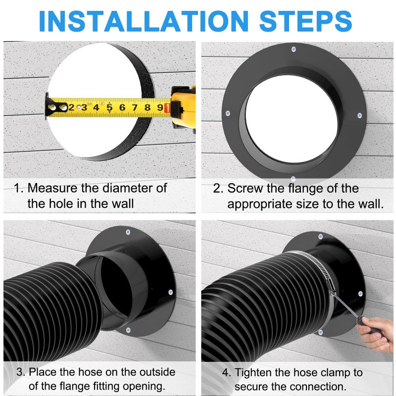 Hon&Guan Duct Connector Flange 6 Inch, Plastic 6 Inch Dust Collection Fittings Dryer Vent Connector Flange For Heating Cooling Ventilation System, Black. - Image 3