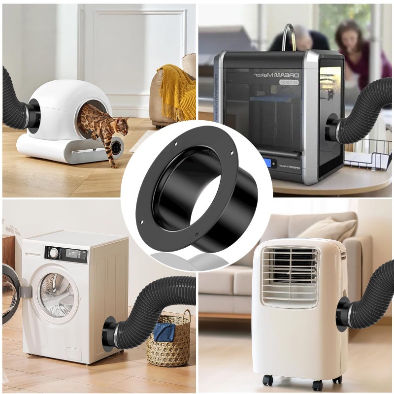 Hon&Guan Duct Connector Flange 6 Inch, Plastic 6 Inch Dust Collection Fittings Dryer Vent Connector Flange For Heating Cooling Ventilation System, Black. - Image 4