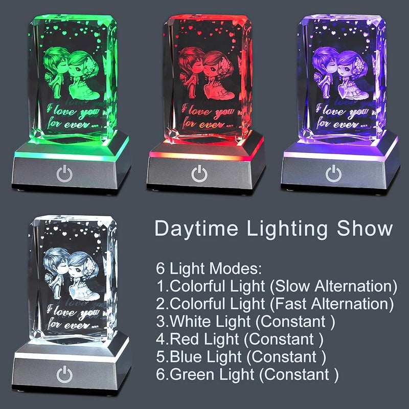 hochance 3D Crystal Sweetheart,Christmas Gifts for Wife Girlfriend Mother Her,Sweet Valentine's Day Anniversary Birthday Mother's Day Xmas Vday Presents,LED Multicolor Display Night Lights - Image 5